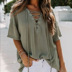 Lace Up Knit Top